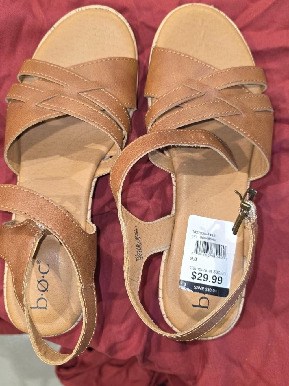 b.o.c. Women's Brown Crisscross Ankle Strap Sandals